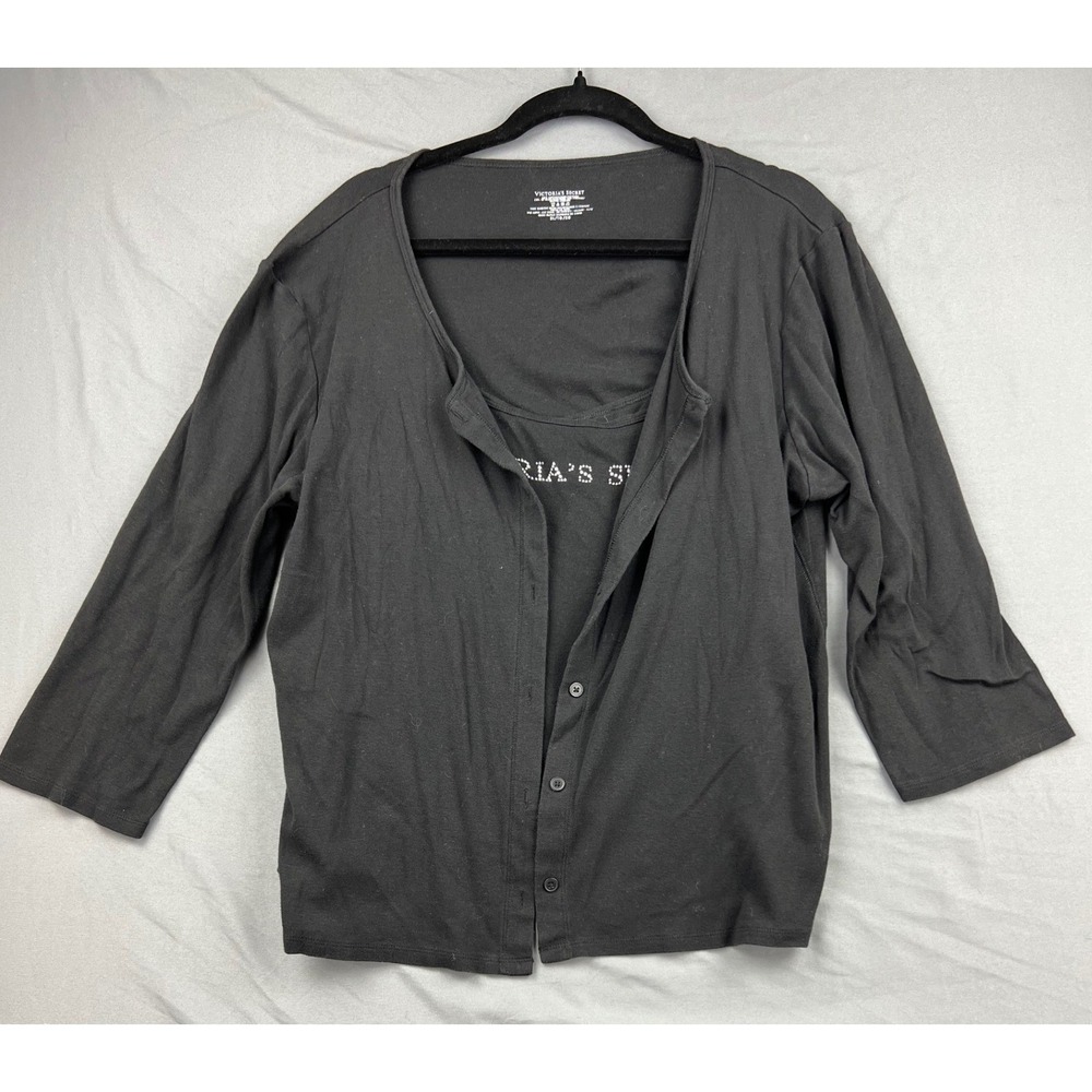Victoria's Secret Cardigan Cami Set Womens XL Black Rhinestone Cotton Good